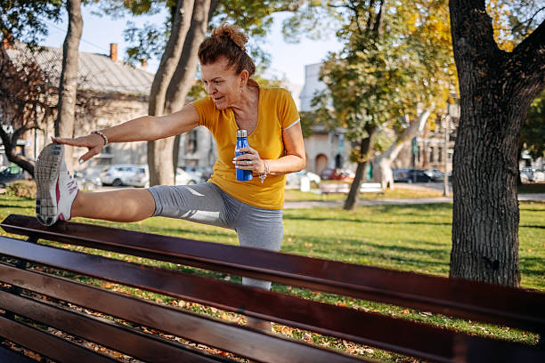 Light stretching after work outdoors